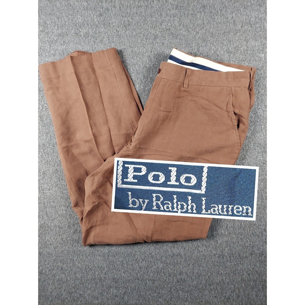 Vintage Polo Ralph Lauren Linen Silk Pants Mens 38 Brown Dress Trousers 90s